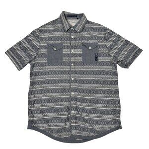 PN Nation Men’s 2XL Short Sleeve Button Up Shirt Grey Blue Geometric Pattern